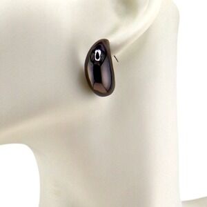 Emberly Hematite Tone Bean Stud Earrings Modern Sculptural Minimalist NWT New
